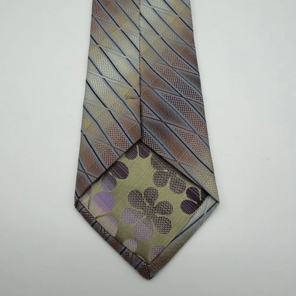 Roberto Villini Necktie Mens‎ 59x3.75 Gold Bronze Silver Silk Geometric Couture